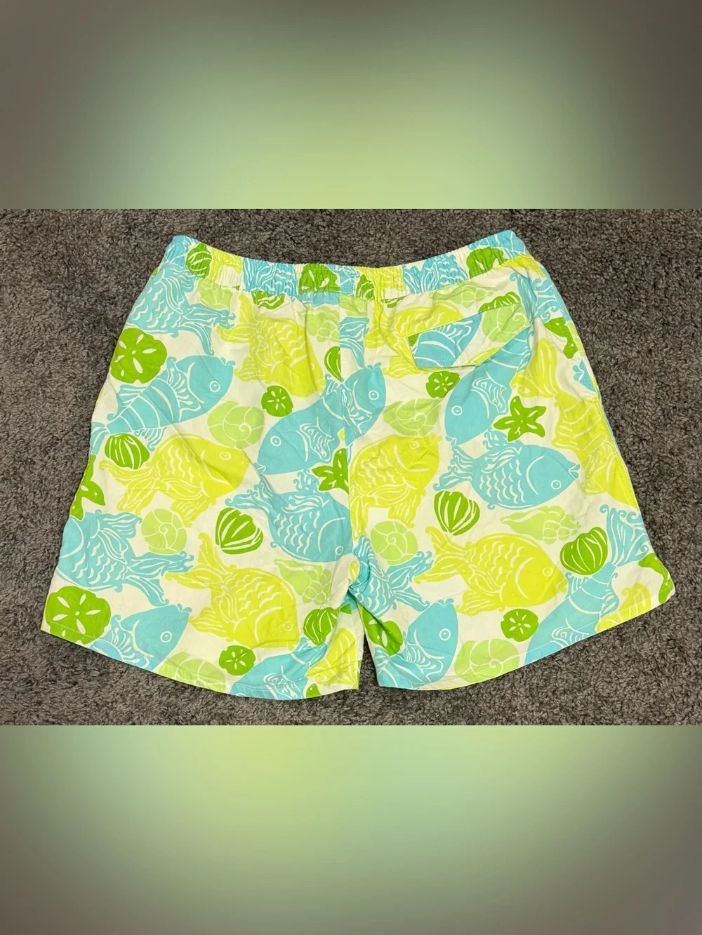 LILLY PULITZER Vintage White Cool Water Fish & Seashell Print Swimming Trunk L
